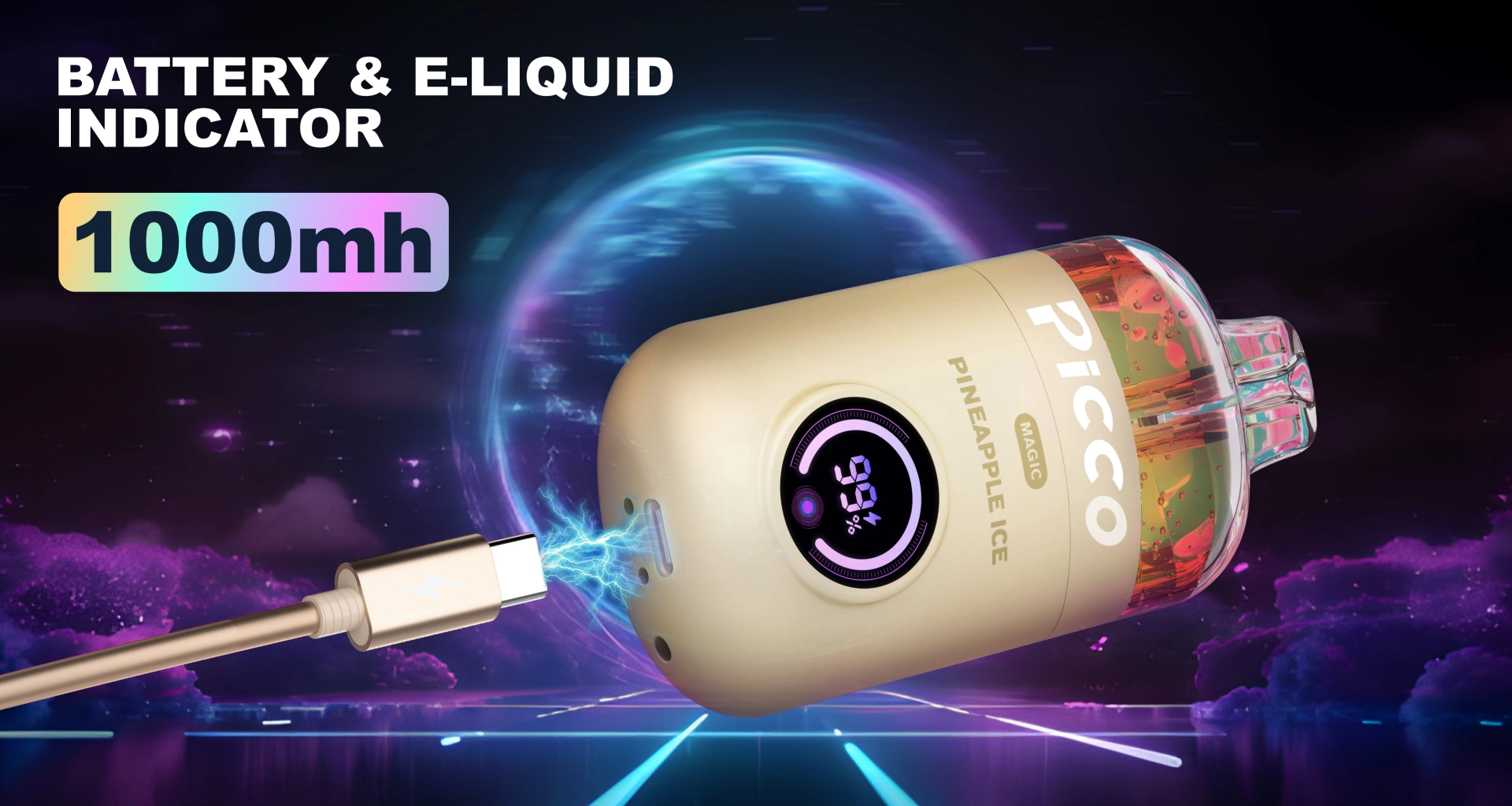 picco magic vape bar: powerful battery and equiped with e-liquid indicator